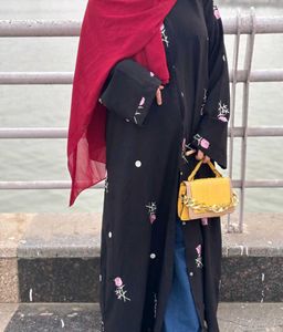 stylish trendy black floral abaya