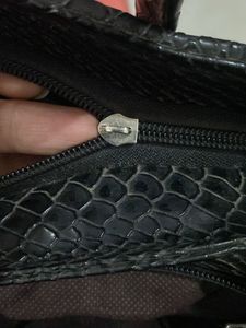 Black Snakeskin Print Handbag