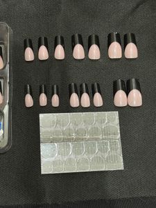 Black French Tip Press-On Nails with 3D Flowers &amp;