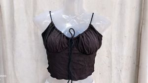 I. Black Ribbed Tie-Front Crop Top