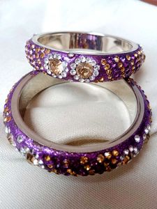 Sparkling Purple Rhinestone Bangles (Set of 2)