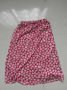 Red Floral Slit Skirt