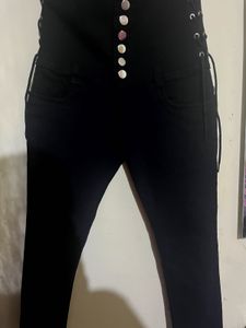 Black High-Waisted Lace-Up Jeans
