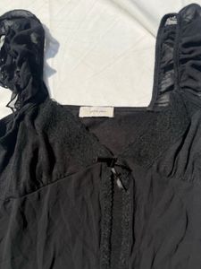 Sheer Black Ruffle Strap Tank Top