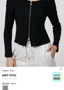 Black Zip-Up Off-Shoulder Top [S size]