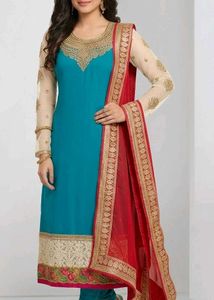 Elegant Teal Kurta with Red Dupatta