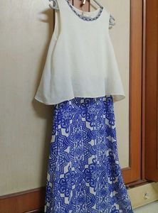Elegant White & Blue Printed Kurta Set