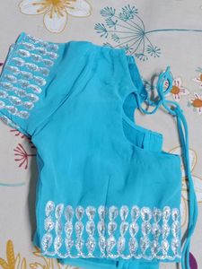 Elegant Sky Blue Embroidered Saree