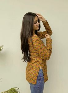 Mustard Floral Print Kurta