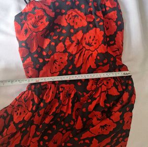 Red &amp; Black Floral Print Corset waist Dress