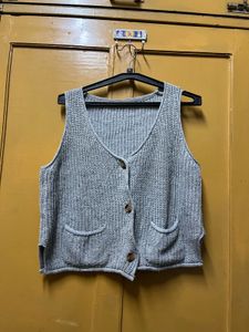 Gray Knit Vest with Pockets