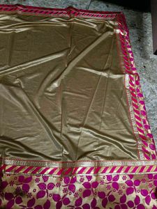 Elegant Gold &amp; Pink Silk Saree