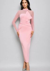 Pink Mesh Detail Midi Dress