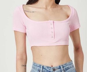 Pink Ribbed Button-Up Crop Top