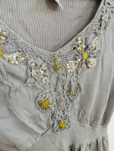 Gray Embellished Short Sleeve Dress