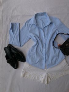 Light Blue Button-Up fitted Shirt Outfit