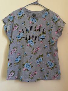 Cute Floral “Always Happy” Grey Top 🌸