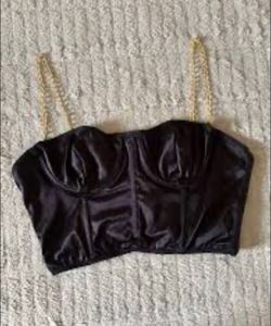 Black Corset Top with Gold Chain Straps