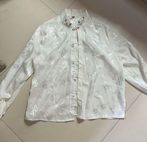Elegant White Brocade Blouse
