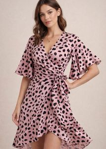 Pink Leopard Print Wrap Dress