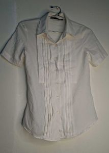 Classic White Pleated Short Sleeve Shirt