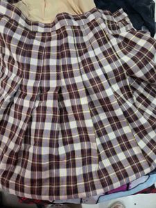 Brown Plaid Pleated Skirt