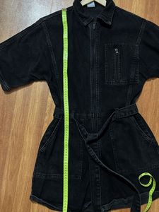 Black Denim Jumpsuit with Belt
