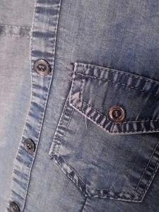 Stylish Blue Denim Hooded Shirt