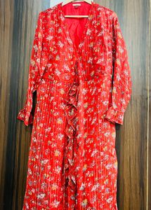 Red Floral Ruffle wrap shrug