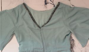 Asymmetrical Flowy Mint blue Ruffle Gown