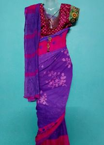 Vibrant Purple &amp; Pink cotton Saree
