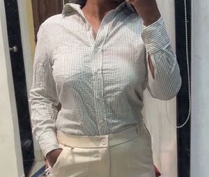 khaki Striped Formal Shirt