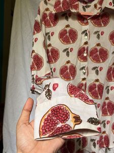 Pomegranate Print Cotton Button-Up Shirt