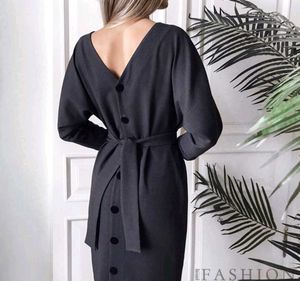 Blue Button-Down Midi Dress with Belt