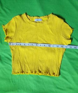 Korean Yellow Lettuce Trim Rib-knit Crop Top Tee