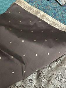 Elegant metallic gray pure Silk Saree