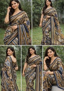Elegant Floral & Striped Saree