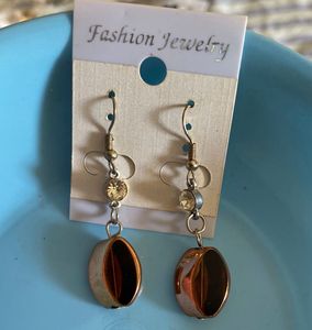Brown Enamel Drop Earrings with Stone