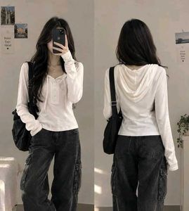 White Long Sleeve Hooded Top