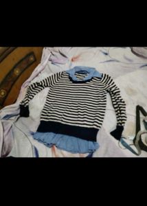 Chic Striped Sweater with Layered Hem