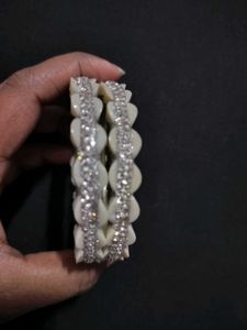 Elegant White & Silver Bangles