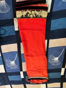 Orange &amp; Black Embroidered Saree