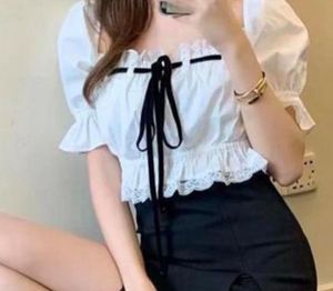 Off-Shoulder White Lace Trim Top
