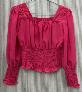 Vibrant Pink Smocked Square Neck Top