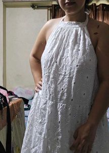 White Broderie Anglaise Halter Dress