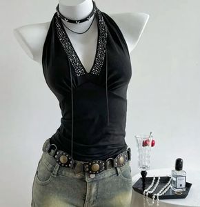 Black beaded halter neck Top