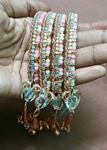 pastel pink and green stone bangles (4pcs)