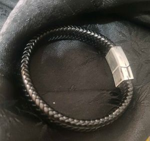 Oxidised finish leather woven bracelet