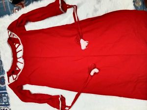 Red Kurta with Unique Neckline