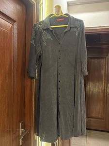 Laks*ita Stylish Embellished Grey Shirt Dress